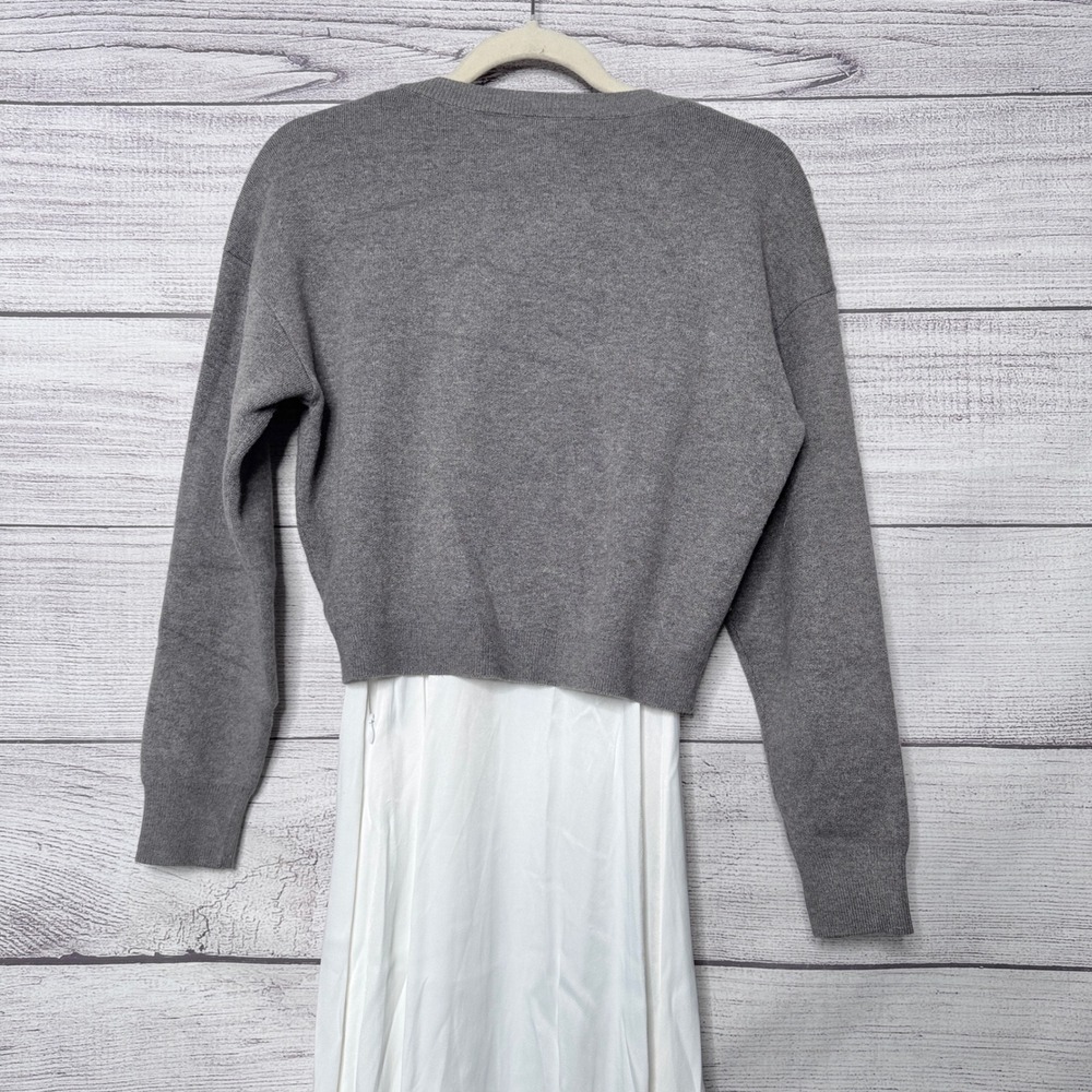 Anthropologie Grey Twist Front Sweater White Mixed Media Midi Dress XXS - Picture 5 of 9